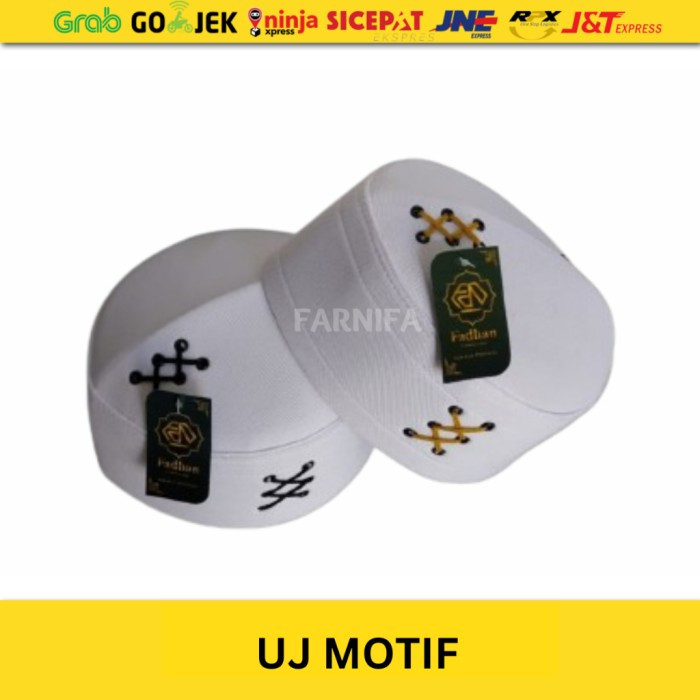 Peci Kopeah Songkok Uj Motif Model Bulat Putih Hitam Ukuran Dewasa