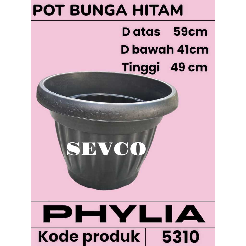 Pot bunga Hitam Besar 5310 Phylia/ Pot Bunga Pot Tanaman Jumbo Phylia