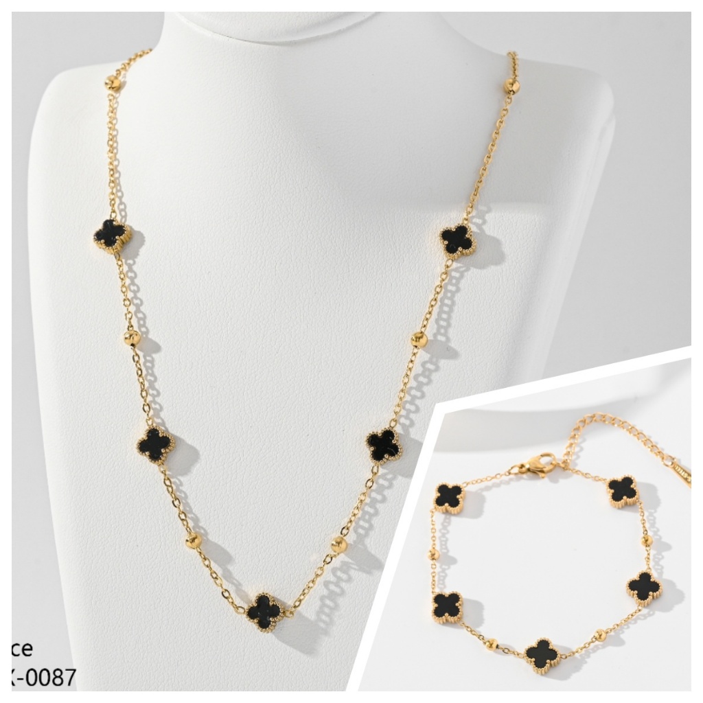 Set Titanium Clover Gelang 0060 Dan Kalung 0087 Anti Karat dan anti luntur Perhiasan dan Fashion wan