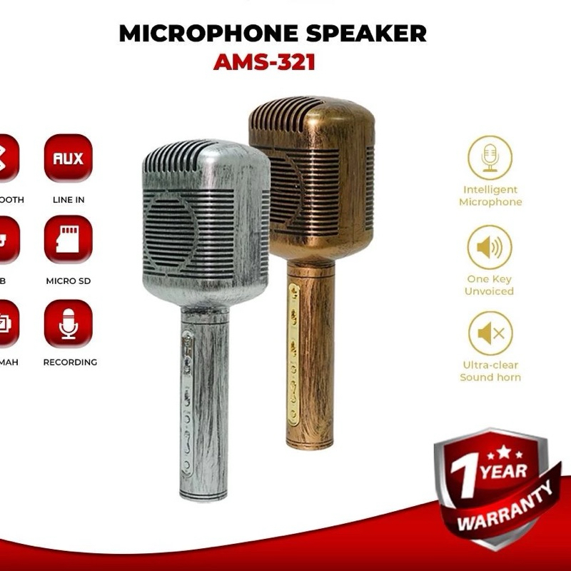 Microphone Advance AMS-321 Micrphone Blutooth Mik Blutooth Speaker Mic Bluetooth Extra Bass Mode Mic