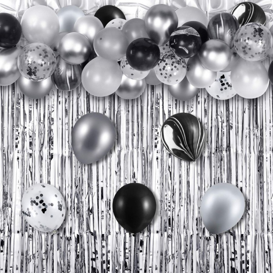 paket balon latex chrome silver 50 pcs black white birthday party boy