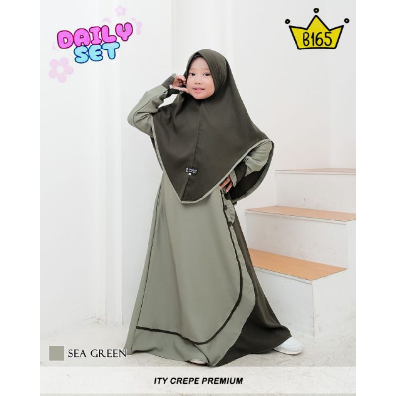 Seragam TPQ gamis Anak Set Hijab Merk Berkah 165 Reafy Stock 3 - 12 Tahun