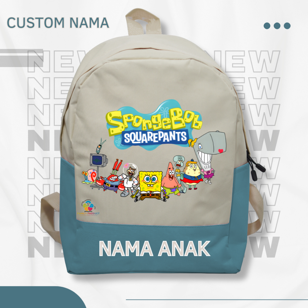 Tas Ransel Backpack Anak Karakter Spongebob - Tas Sekolah Anak SD TK (Free Nama)