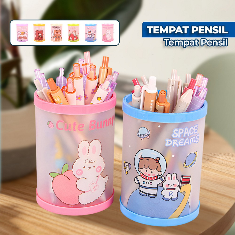 

Tempat Pensil Karakter Lucu / Pen Pencil Holder Bulat Tabung Lipat