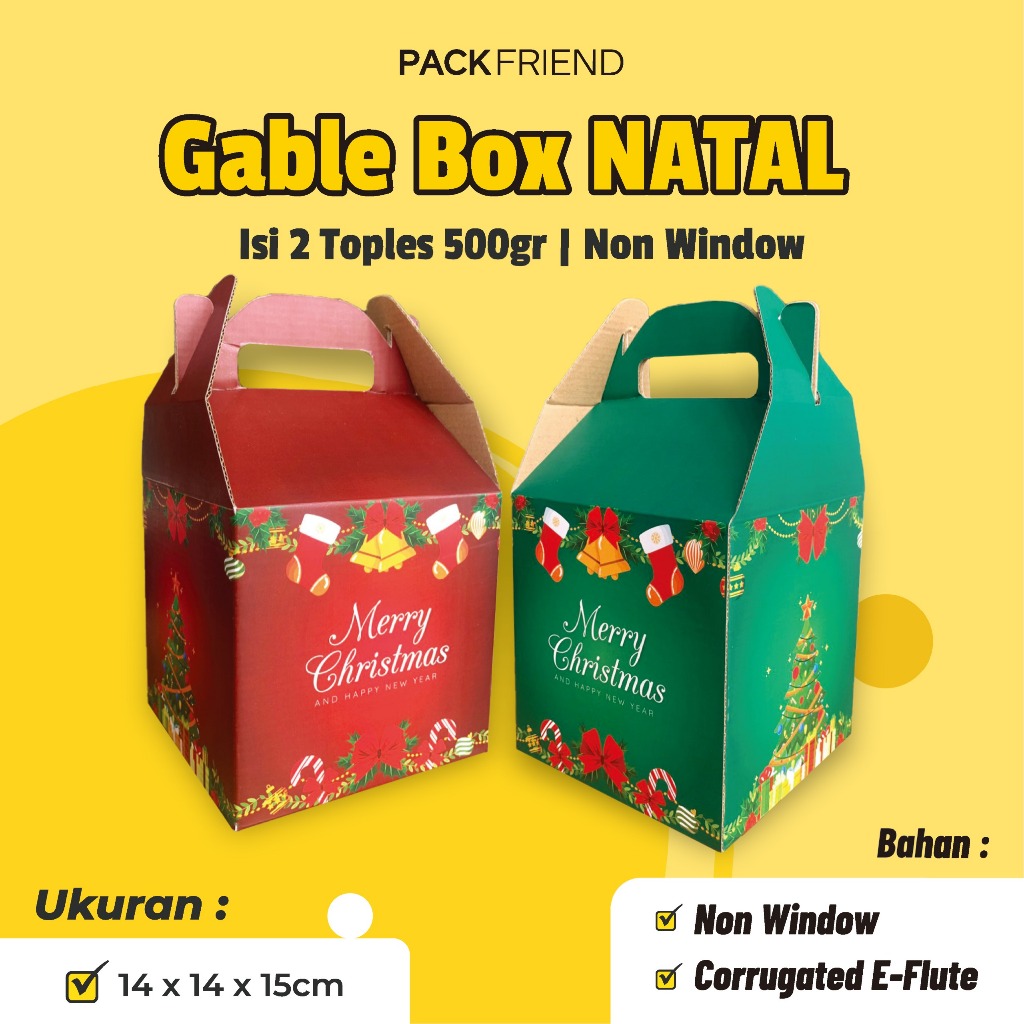 

Box Natal Christmas 14x14x15 cm/ Box Jinjing 2 Toples 500gr NON WINDOW/Parcel Natal Kue Kering/ Dus Box Hampers Natal/ Gable Box Hampers