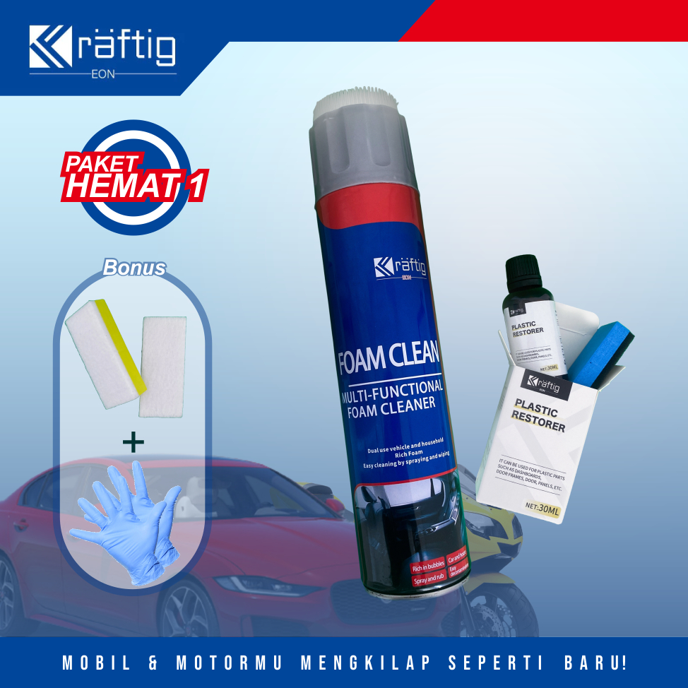 PAKET HEMAT KRAFTIG EON Foam Cleaner dan Plastic Restorer - PEmbersih Mobil - Pengkilap Body