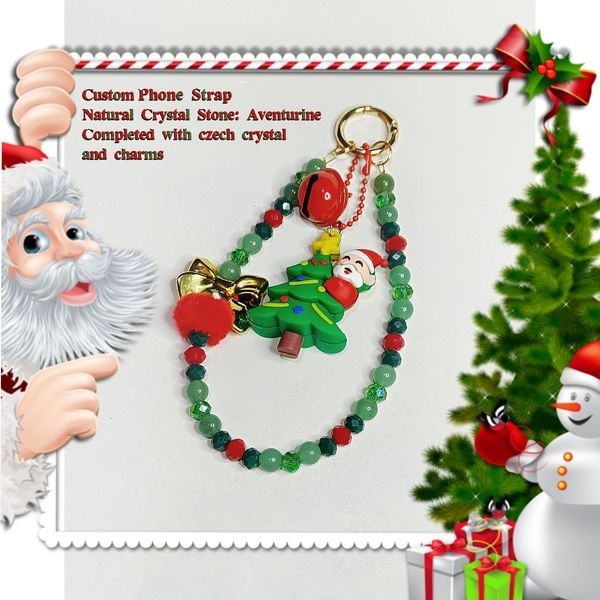 CUSTOM PHONE STRAP CRYSTAL STONE ASLI BATU ALAM NATURAL POHON NATAL CHRISTMAS TREE SANTA CLAUS Bag C