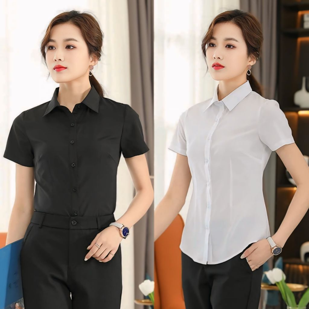 Kemeja Wanita Lengan Pendek Baju Atasan Wanita Kantor Hem Wanita Kekinian