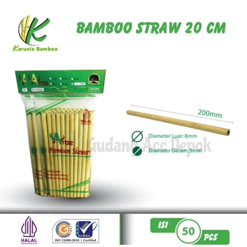 Sedotan Bamboo 8Mm X 20Cm Isi 50 Pcs Merek Atoz Premium / Sedotan Asli Bambu 8X20 Cm