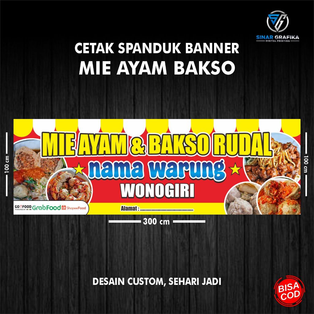 Cetak Spanduk Mie Ayam Bakso | Cetak Banner Mie Ayam | Spanduk Jualan Desain Custom