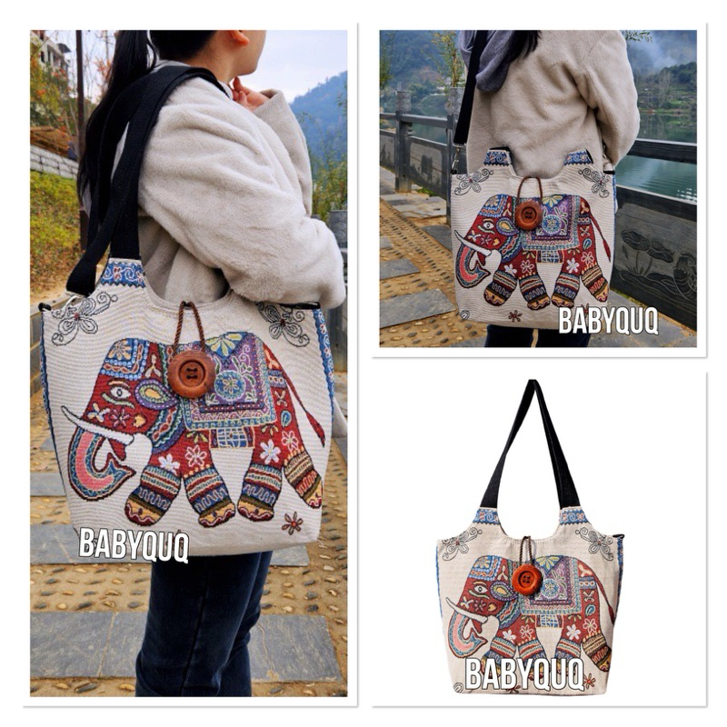 tas kanvas etnik thailand - tas owl - tas selempang gajah jumbo