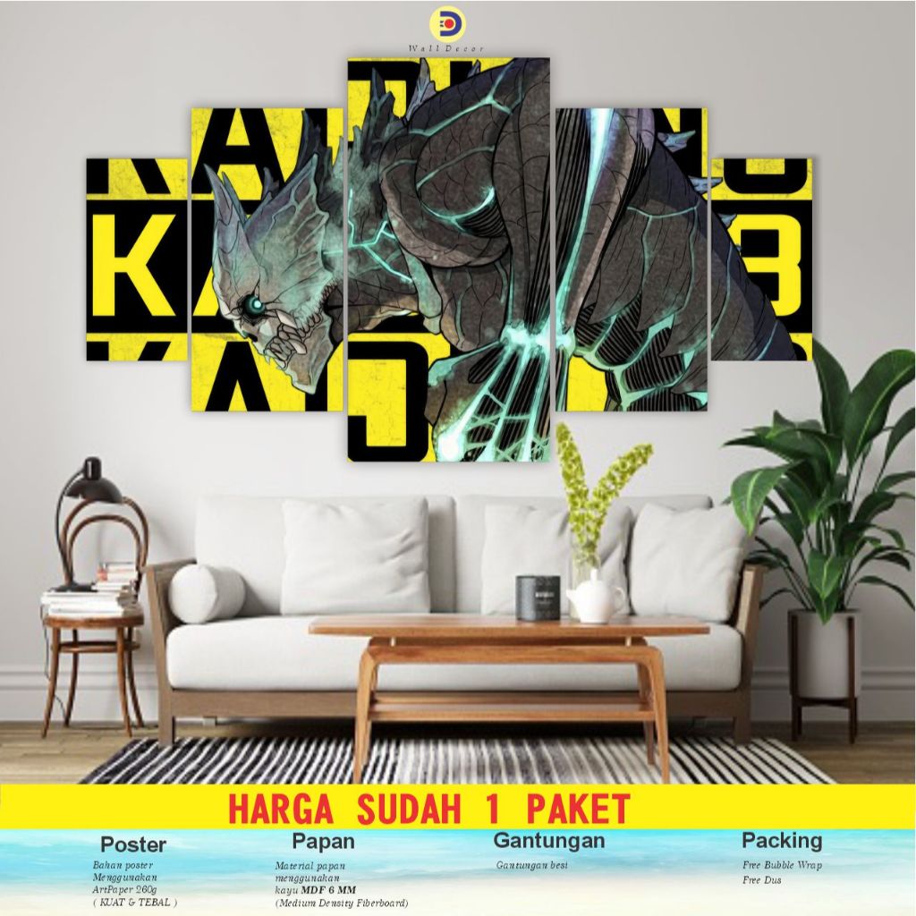 CIMON 1set Poster Kayu  Kaiju No 8 Pajangan Hiasan Dinding Kamar Kaiju No8 5pcs