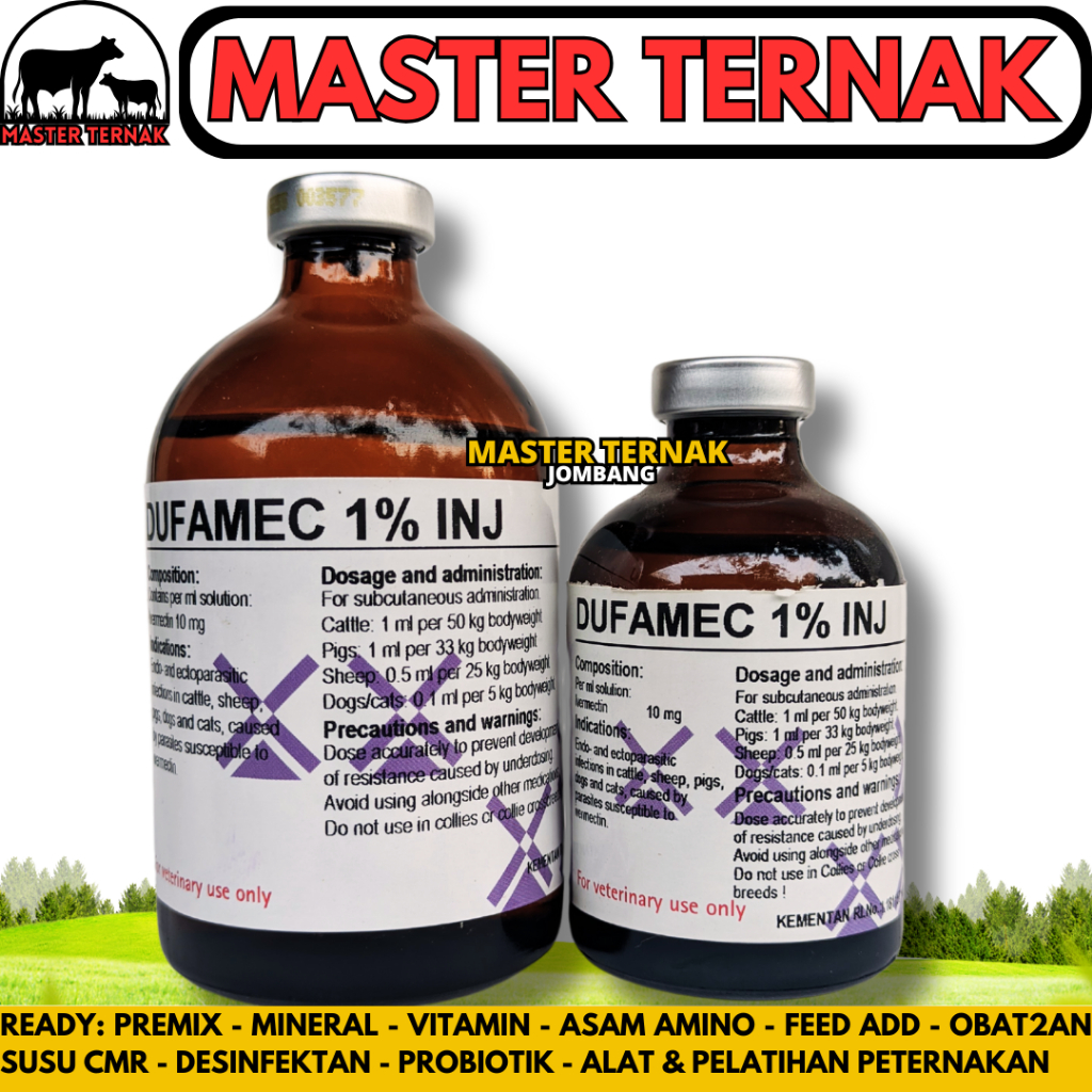 DUFAMEC 1% INJ 100 ML - Obat Cacing Kutu gudig Scabies Ampuh Sapi Kambing Babi Domba Like Intermecti