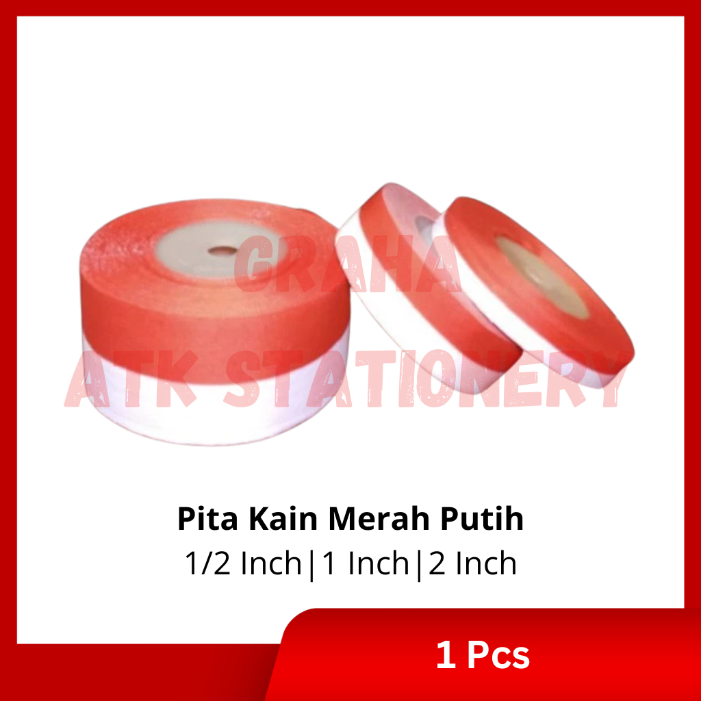 

[1 Pcs] Pita Kain Merah Putih Indonesia 1 Inch / Pita Satin / Pita Kado Merah Putih 1 Inch