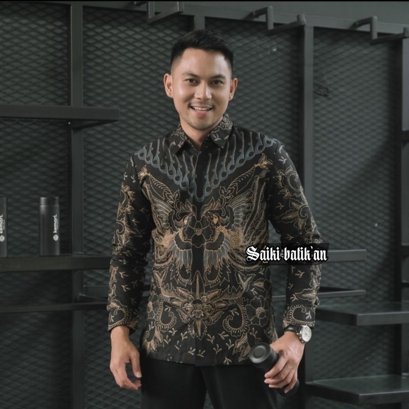 Batik Pria Kemeja Dewasa Lengan Panjang Pakaian Tradisional Denjaka Modern Baju Seragam Kerja Kantor