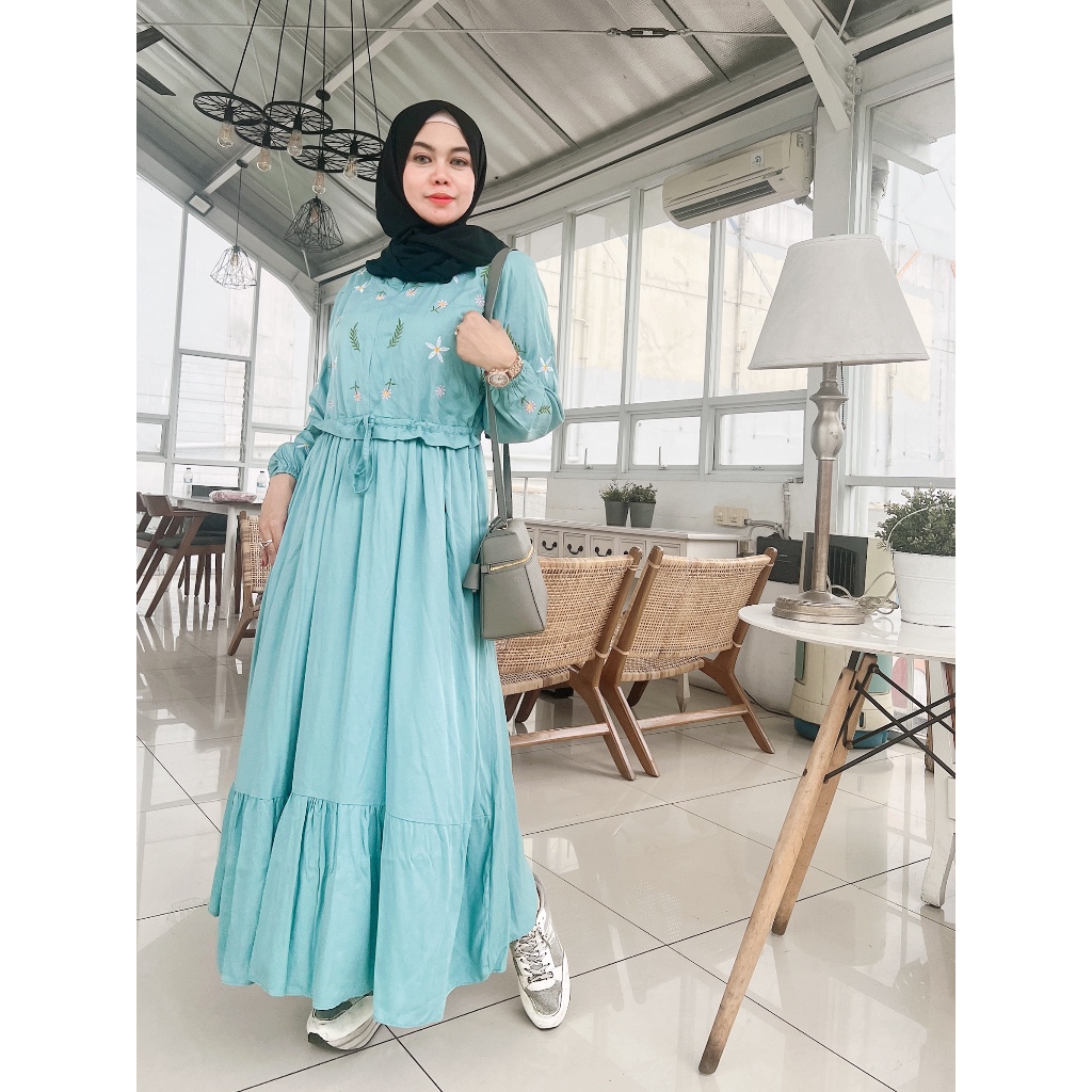 midi gamis twill bordir midi gamis nyaman fashion want muslimah dress kekinian midi gamis murah