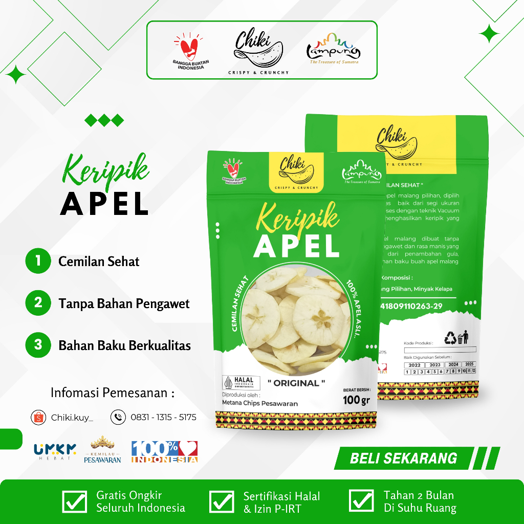 

Chiki.kuy - Keripik Apel Malang 100 Gram | Cemilan Sehat Crispy & Crunchy