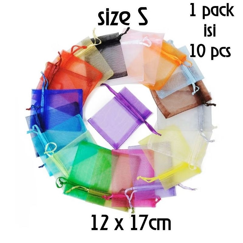 

Organza Bag/tas/kantong serut (size S) Souvenir Pouch, Gift Jewelry Packaging Bag (1pack isi 10pc/biji)