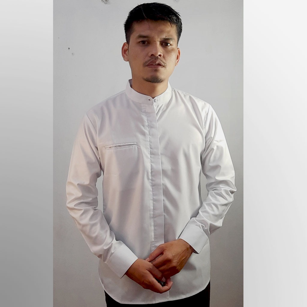 Kemoko kemeja koko pria baju koko premium DELLVIKmoslem koko besik warna putih