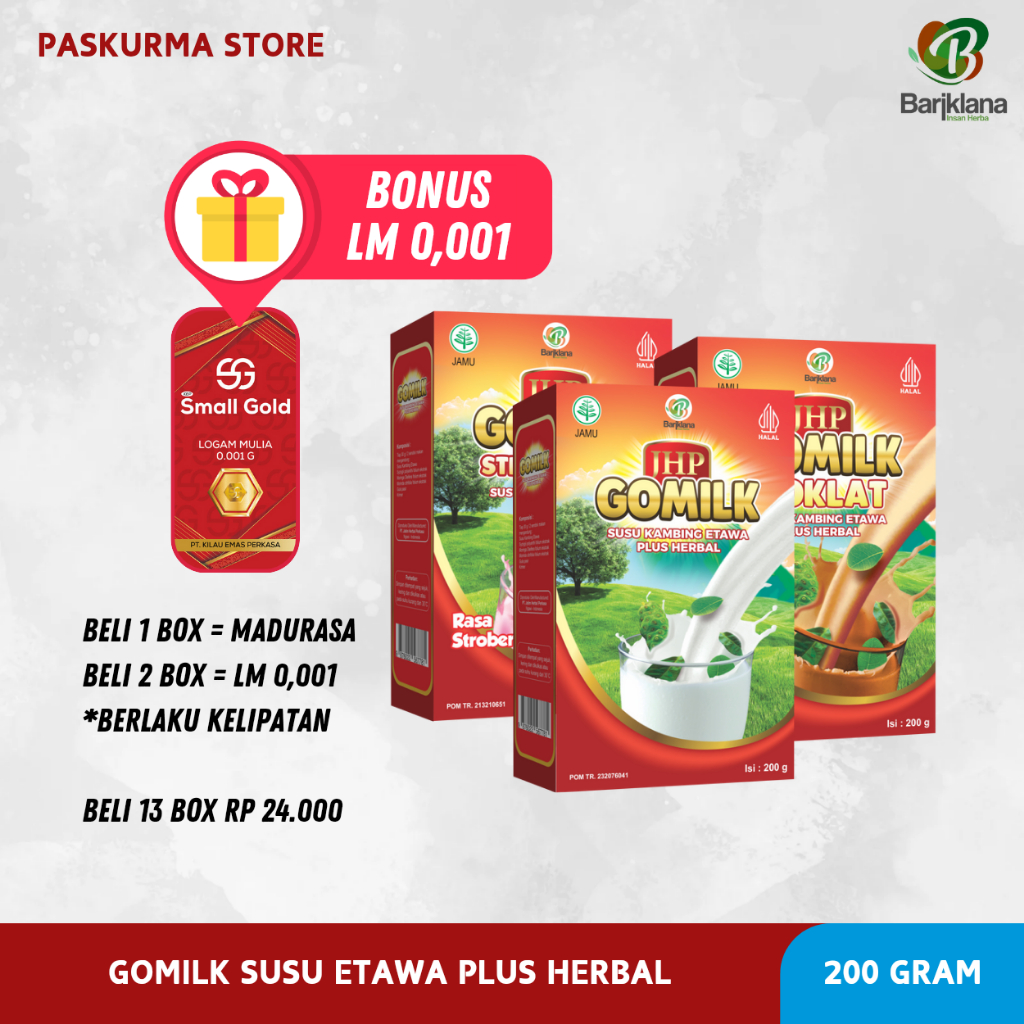 

(BISA COD + BONUS LOGAM MULIA) GOMILK SUSU KAMBING ETAWA PLUS HERBAL ISI 200 GRAM