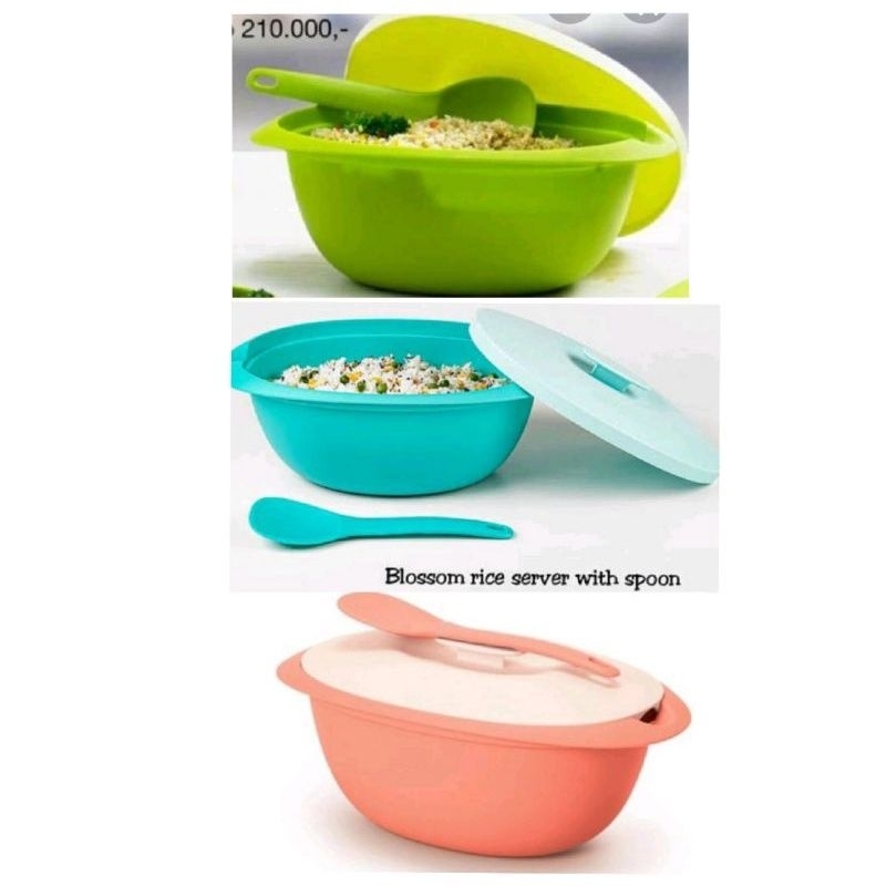 Tupperware blossom rice dan sendok(2 warna,biru dan pich)
