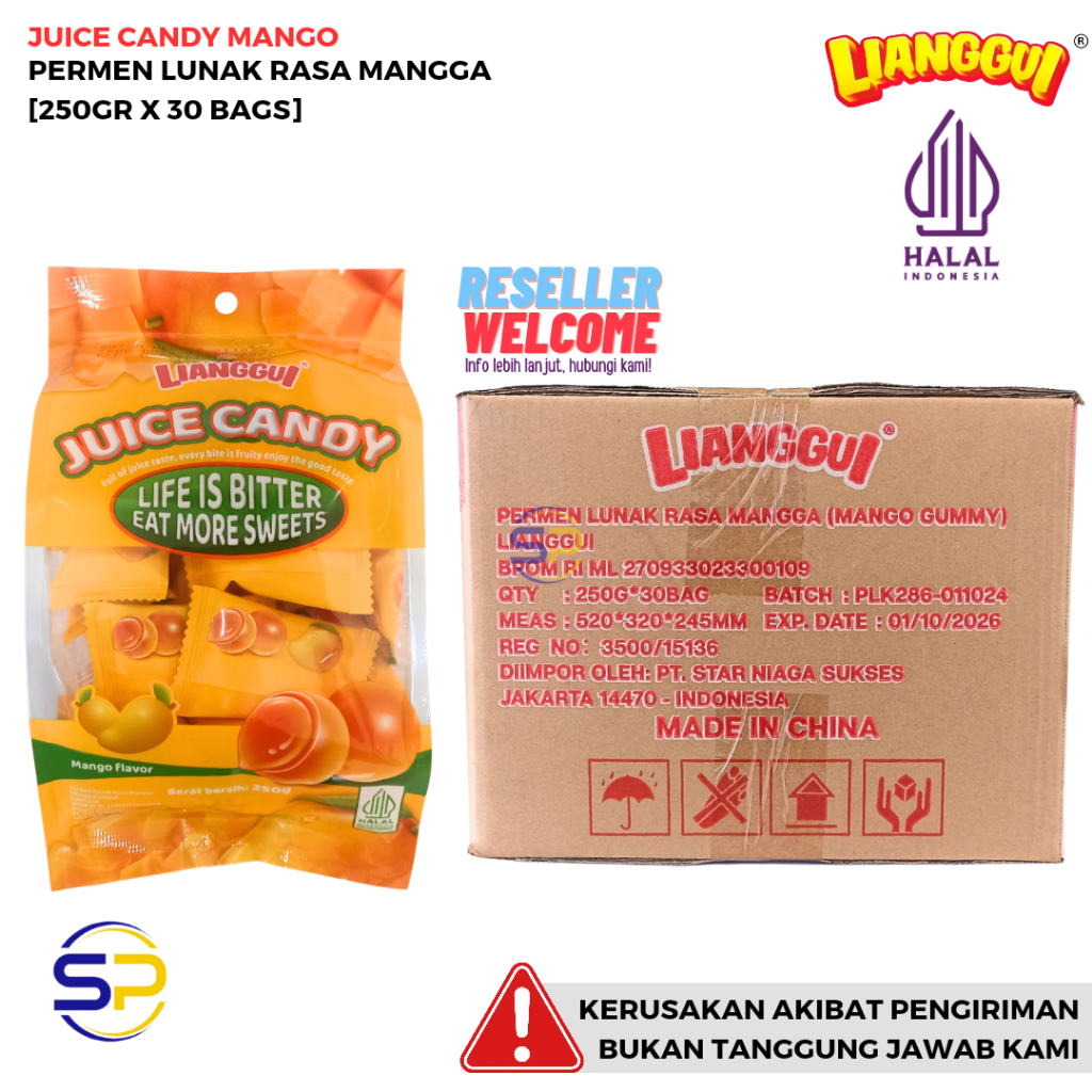 

PERMEN LUNAK JUICE CANDY 250 GRAM [1 DUS, ISI 30 BAGS] - LIANGGUI