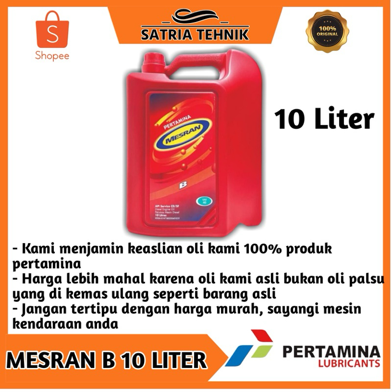 OLI MESRAN B SAE40 10 LITER ORIGINAL PERTAMINA