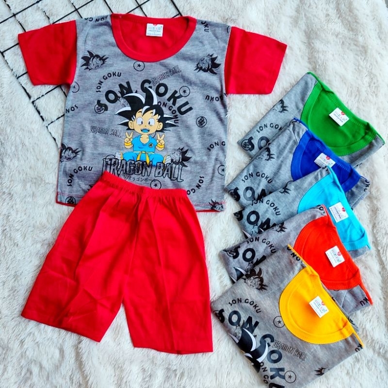Setelan baju harian anak cowok murah 0 1 2 3 4 5 tahun motif kartun SON GOKU DRAGONBALL Z NARUTO SHI