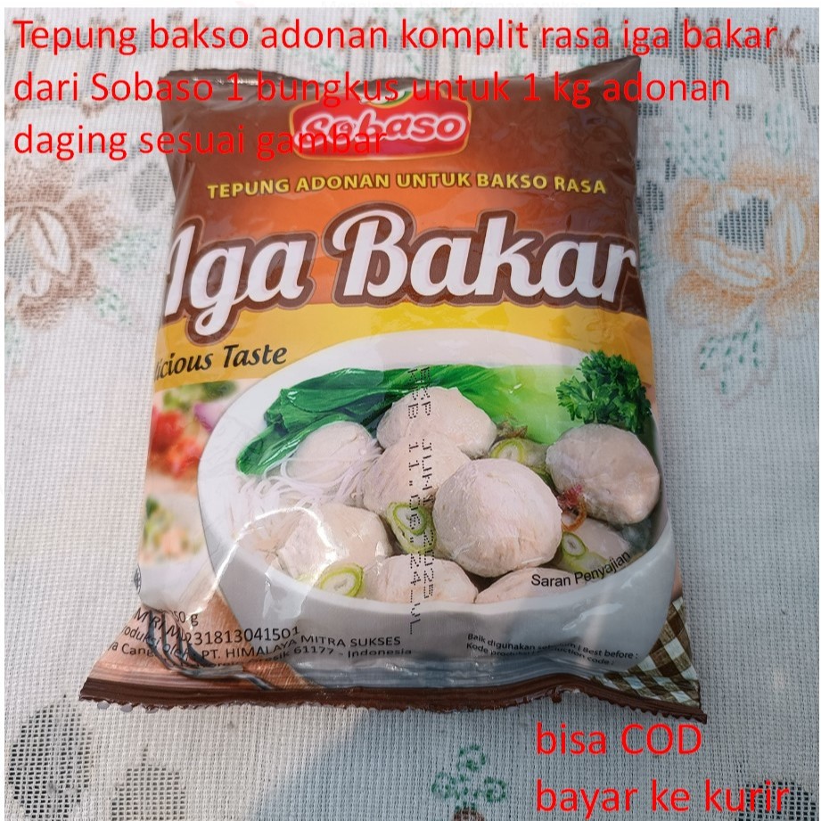 

Tepung bakso adonan komplit rasa iga bakar dari Sobaso 1 bungkus untuk 1 kg adonan daging sesuai gambar