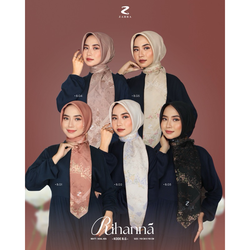 Zahra Hijab - Rihanna Series (Segi Empat Motif) Hijab Seragam