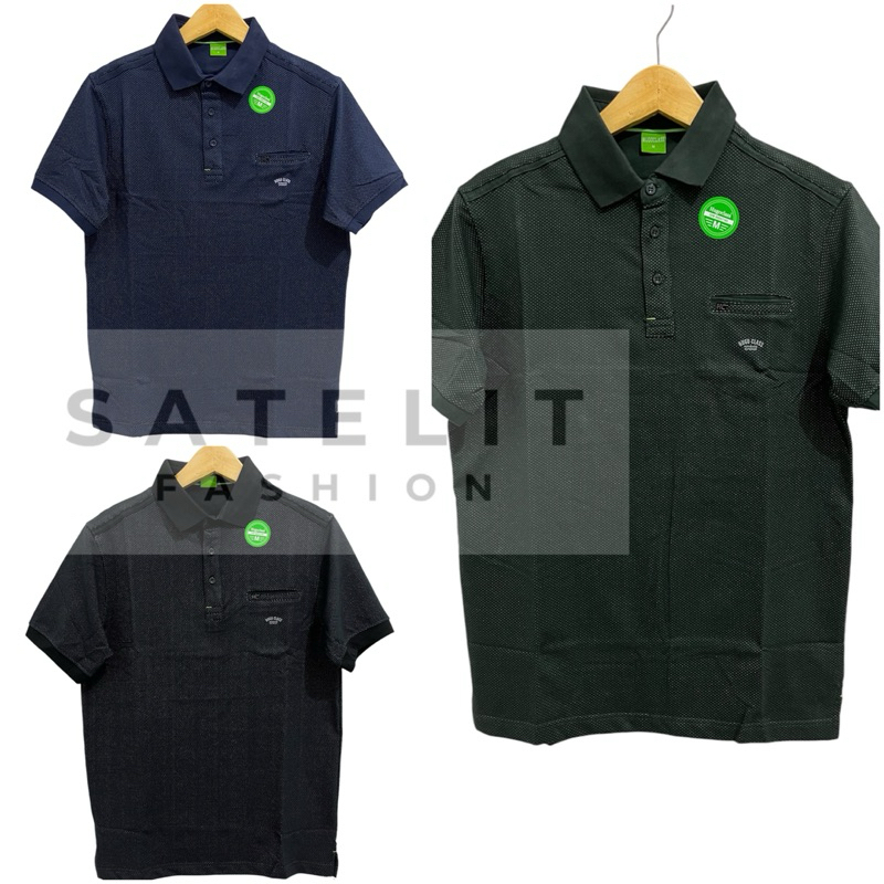 Hugo Class Original Kaos Kerah Polo Distro Pria Poly Motif Bintik Pezpak (Kancing Kantong)