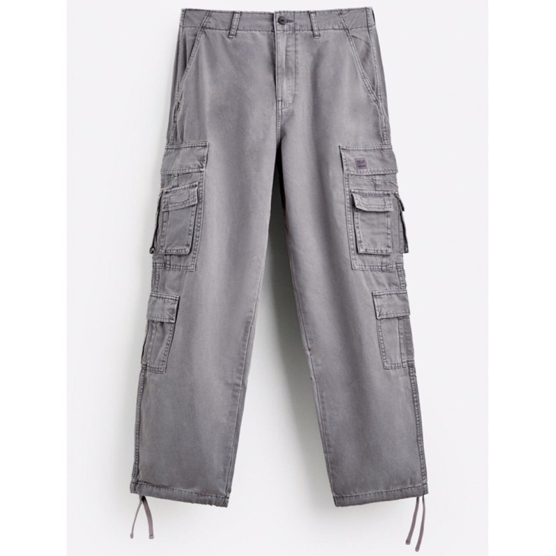 ZARA Men Cargo Trousers With Pockets Celana Panjang Pria Light Mauve