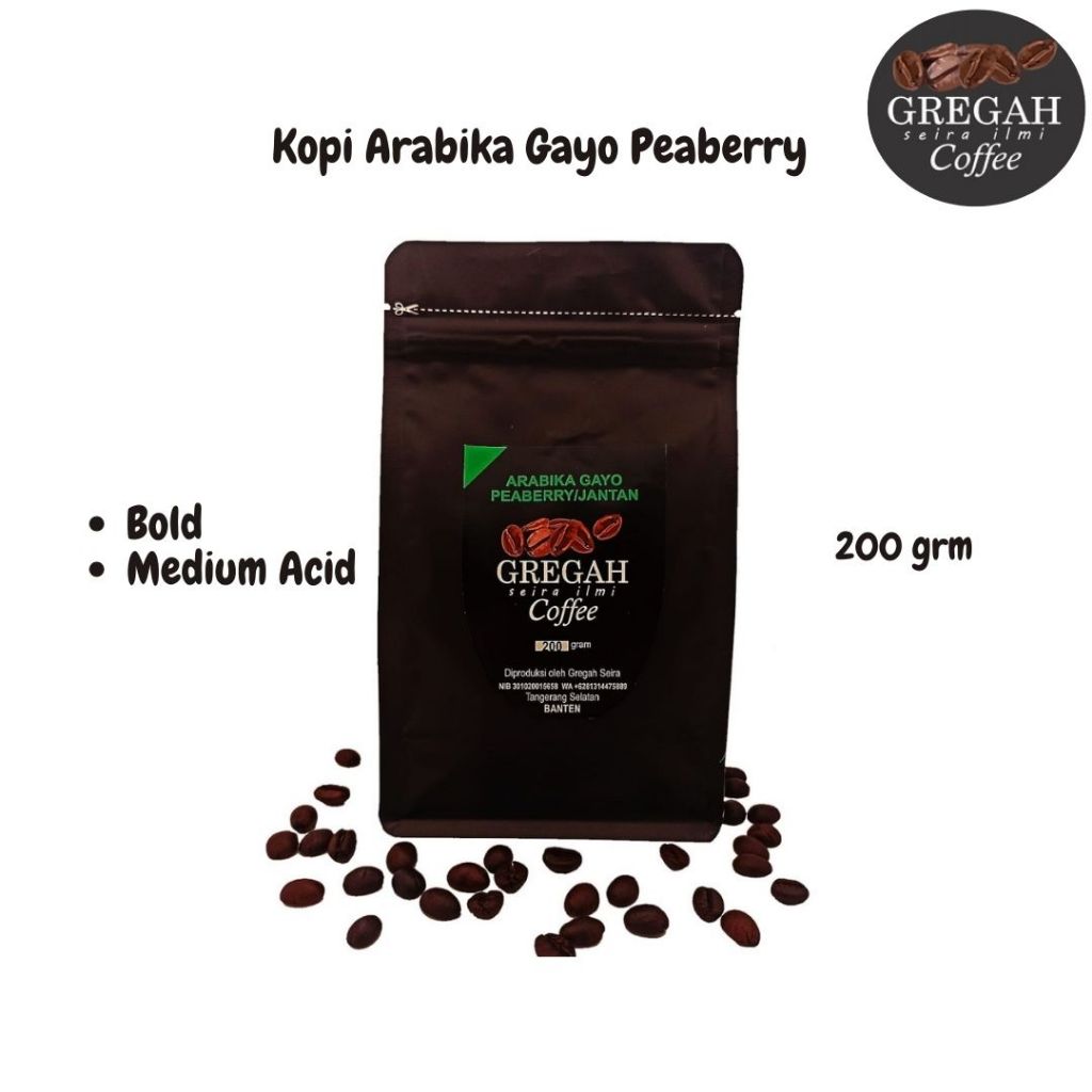 

Gregah Coffee Kopi Lanang Peaberry Gayo Arabika 200 Gram