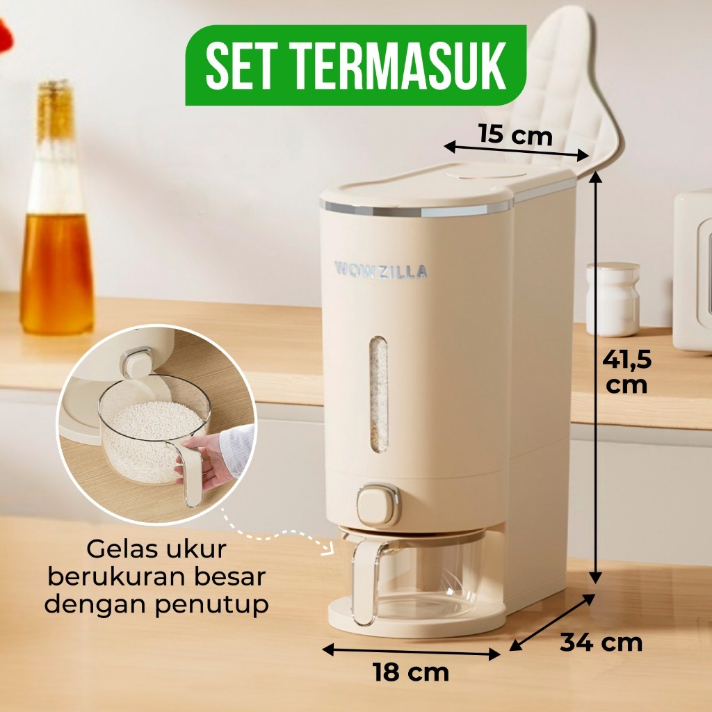 Dispenser Beras 5 KG dan 10 KG. Tempat Wadah Beras Hemat Tempat. Anti Kutu Kualitas Premium WADAH BE