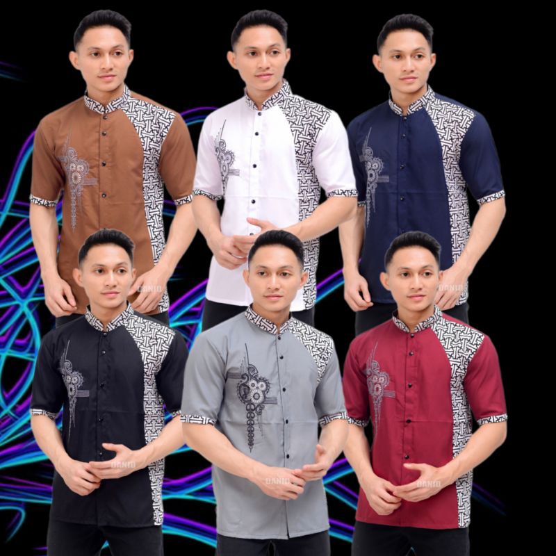 Atasan Baju Muslim Pria Modern Terbaru Lengan Pendek Bordir Ready Seragam Hadroh Yasinan Tahlilan Ba