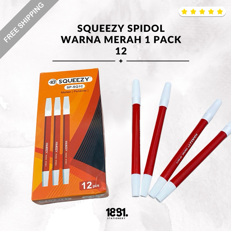 

Squeezy Spidol Warna Merah 1 Pack 12 Pcs | Spidol Warna Merah