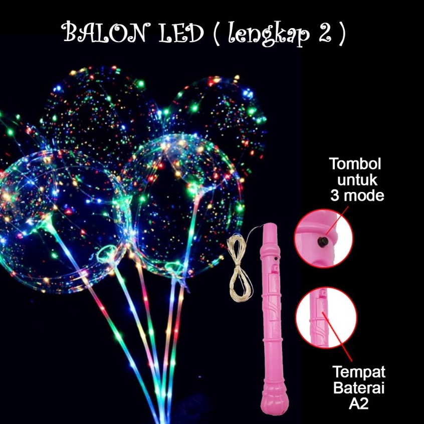 Importir Resmi  Balon LED RGB Stik Foil PVC Baterai Balon PVC Tranparan Balon Lampu Tumblr