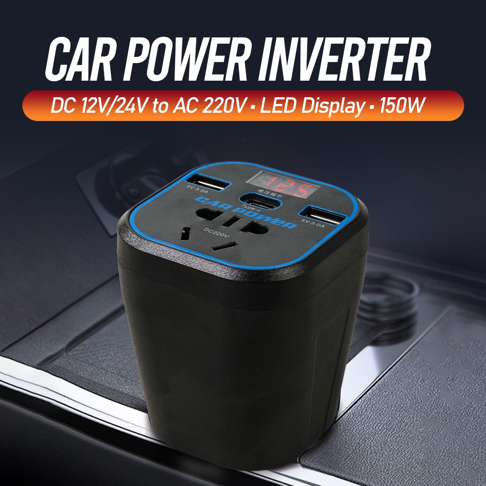 Adaptor Car Charger Mobil + Mini Inverter 12V/24V LED DISPLAY Usb Charger HP Mobil Colokan Charger