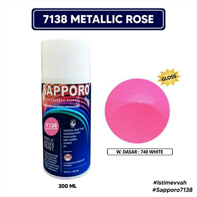 #MAU# Cat Semprot Sapporo 7138 Metallic Rose 300ml Pink Merah Muda Metalic Cat Spray Duco Sapporo Ul