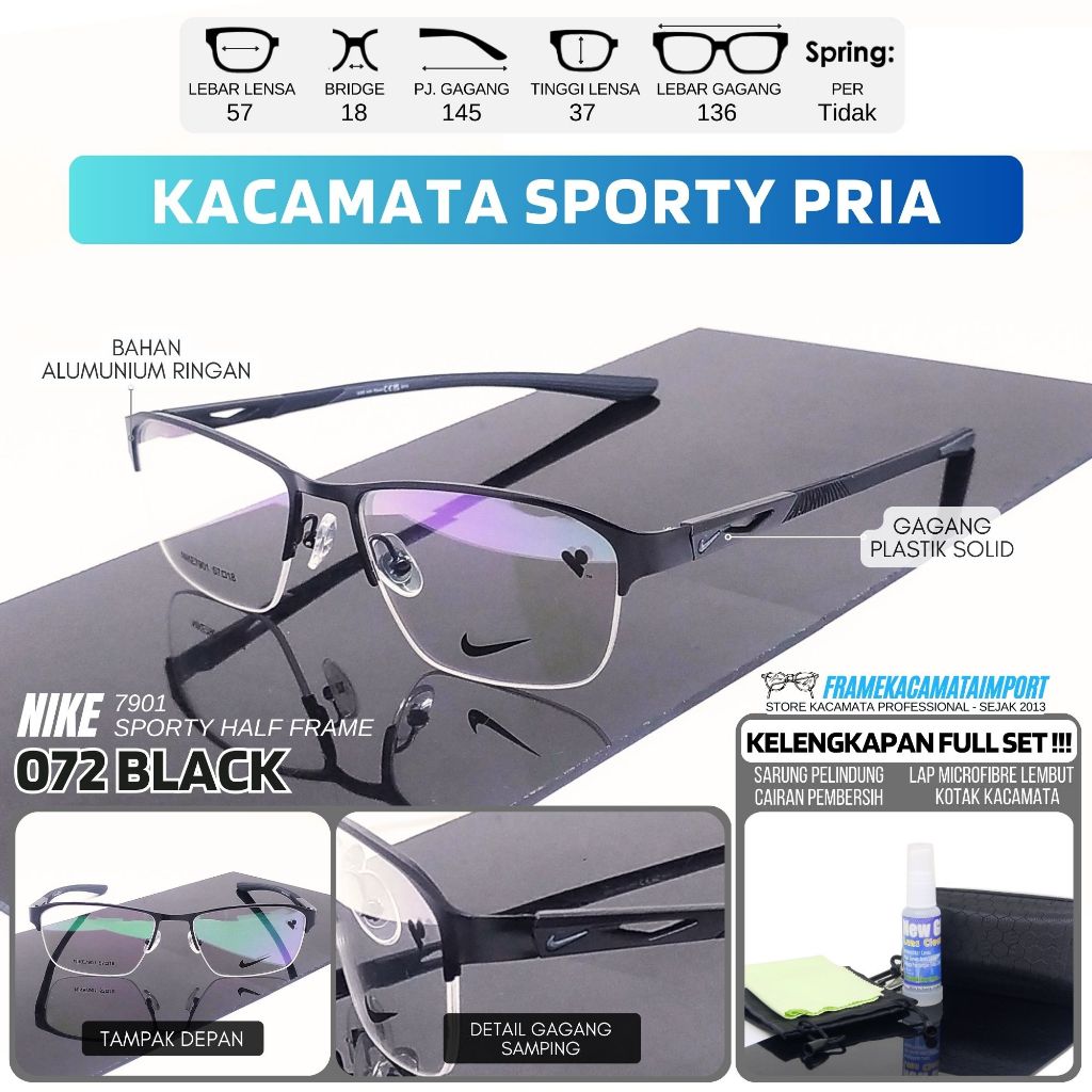 Kacamata Minus Sporty Nike Aluminium Half Frame