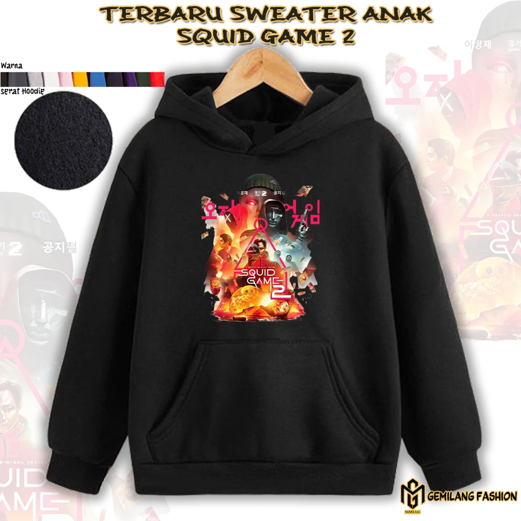 Sweater Hoodie Squid Game Terbaru Anak Laki Laki Perempuan Usia 2-12Tahun