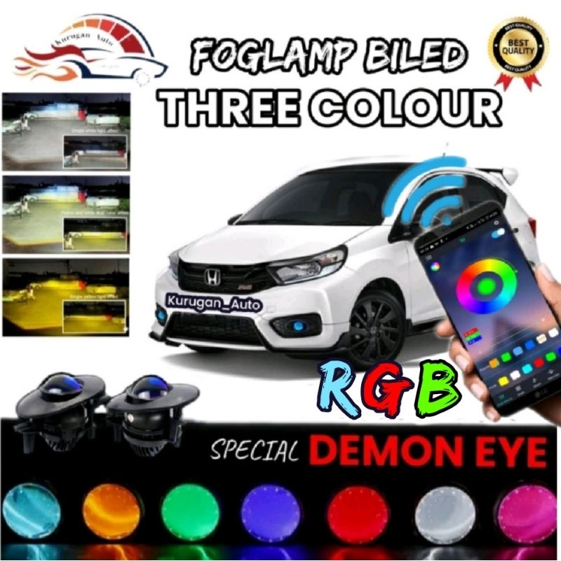 FOGLAMP BILED OVAL DEMON DEVIL RGB HONDA BRIO MOBILIO HRV LAMPU VARIASI KABUT 3 WARNA KUNING SUPER T