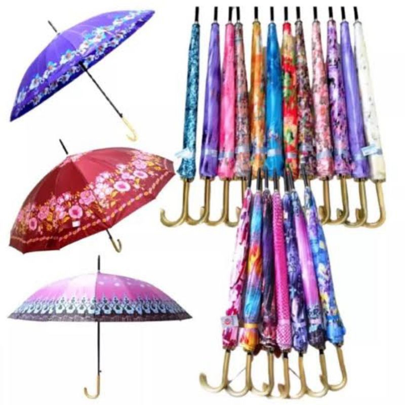 Payung Satin 16 Jari/Payung Dewasa 16 jari satin/Payung motif Kembang 16 jari