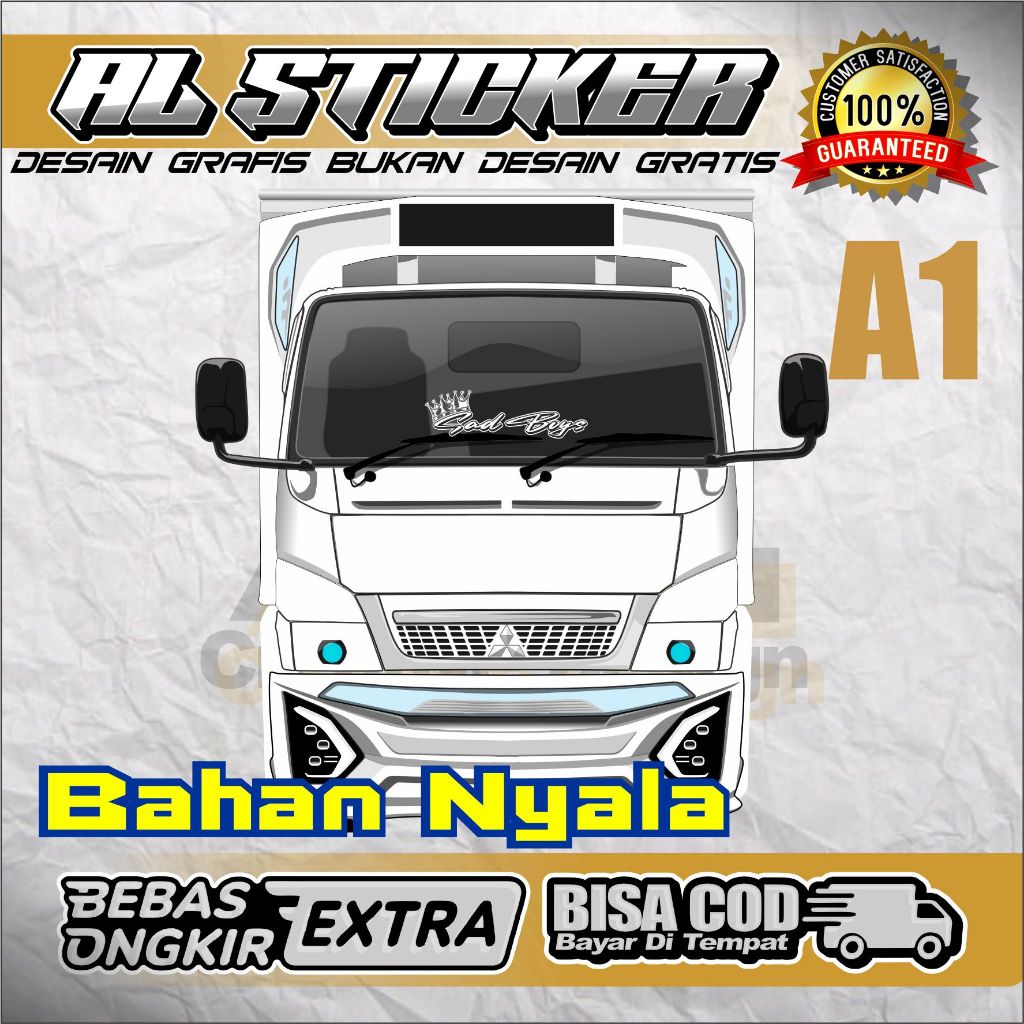 STICKER CUTTING KACA BAWAH SAD BOY MOBIL CANTER,GIGA,RAGASA,OMPLONG