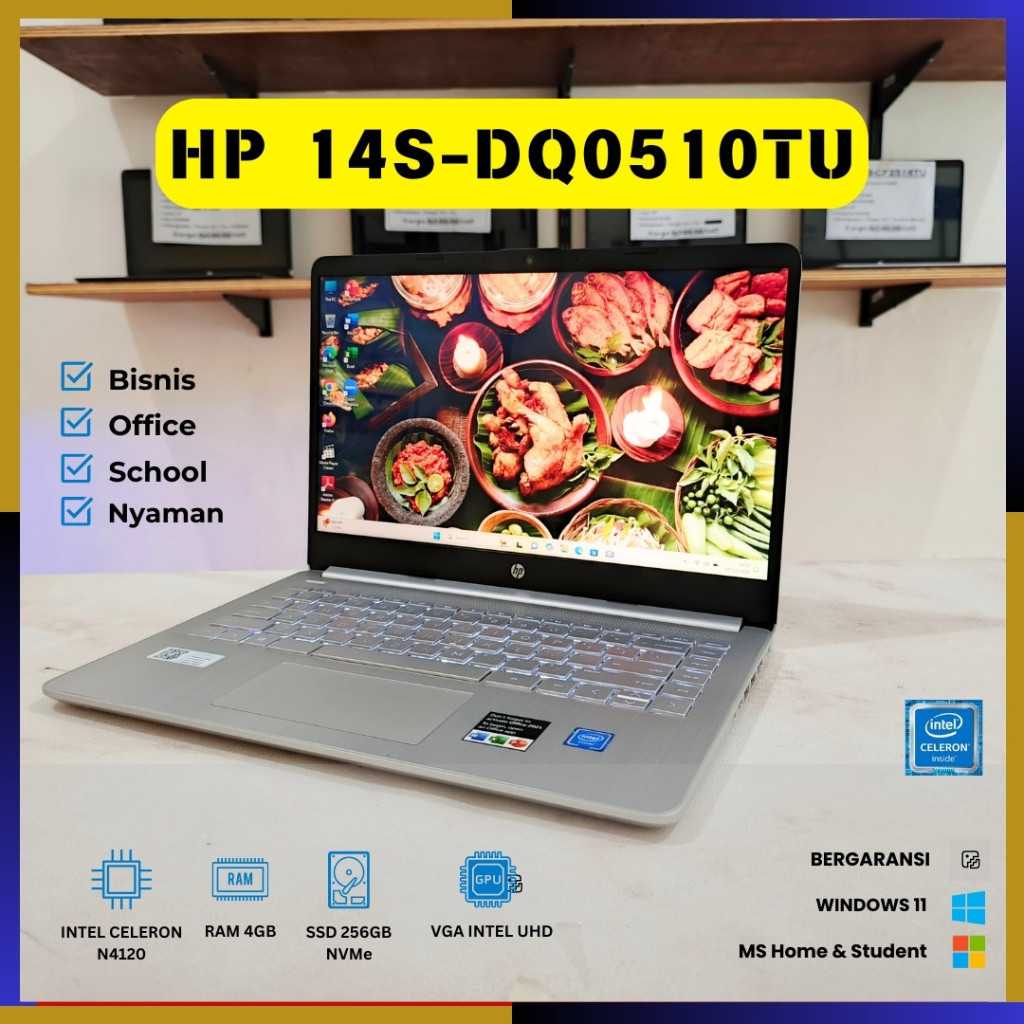 Laptop Second HP 14S-DQ0510TU | RAM 4GB / SSD 256GB NVMe (Intel Celeron N4120)