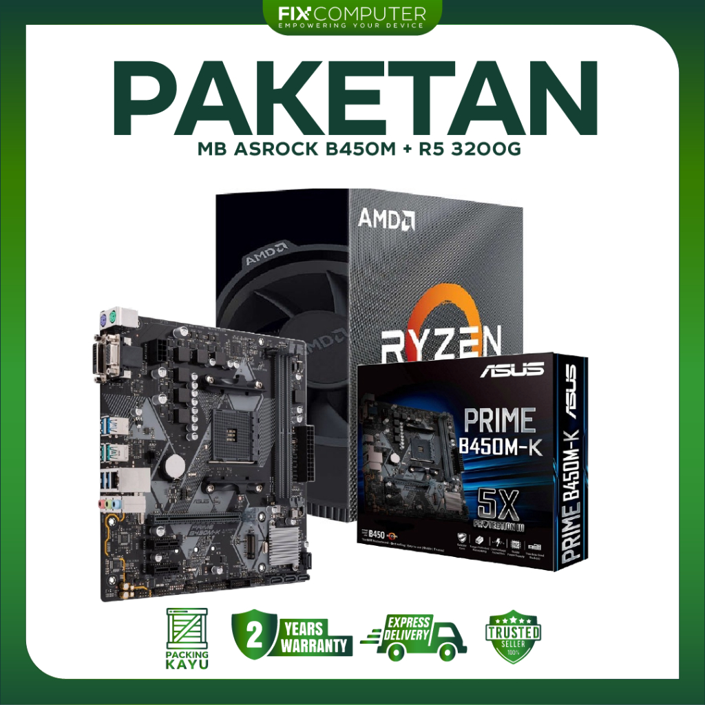 Paket Motherboard Gaming ASUS B450M-K  + Ryzen 3 3200G Fix Computer