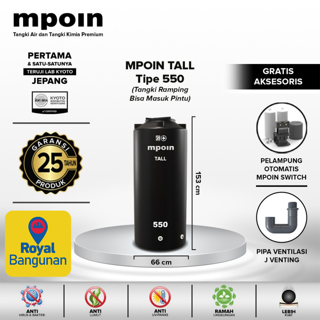 Mpoin Tall 550 - Toren Air 550 Liter / Tangki Air Masuk Pintu Rumah