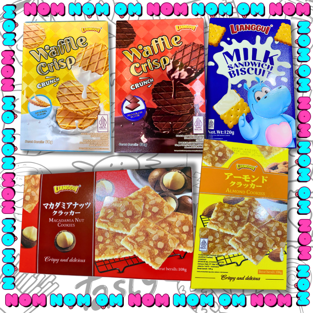 

Lianggui Waffle Crips, Milk Sandwich Biscuit, Macadamia Nut Cookies & Almond Cookies