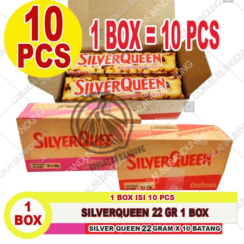 

SILVER QUEEN 1 BOX 10 PCS 22 gr ex 25gr, COKLAT SILVERQUEEN 22gr 25Ggr ISI 10 ALMOND MEDE COKELAT