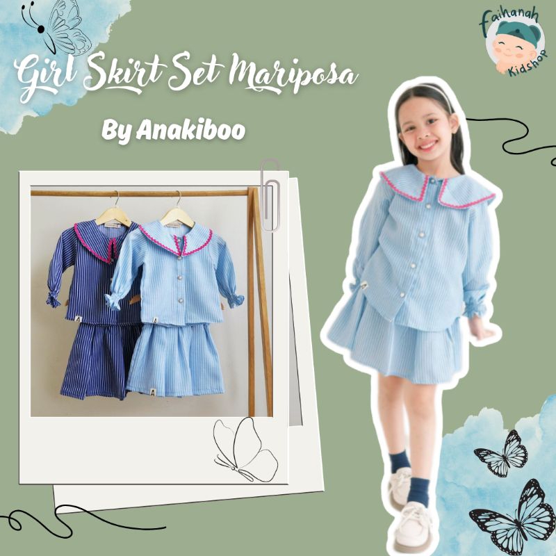 Girl Skirt Set Mariposa By Anakiboo/Setelan Rok Anak Perempuan Garis Garis/ Set Skirt Anak Murah 1-8